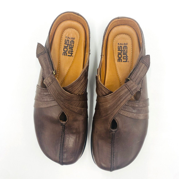KALSO EARTH SHOE Fawn Mahogany clog style mules Women's 6B Brown Leather Slip-on - Picture 3 of 11